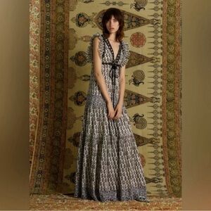 Tory Burch Amita Maxi Dress Ruffle Appliqué Size 4
